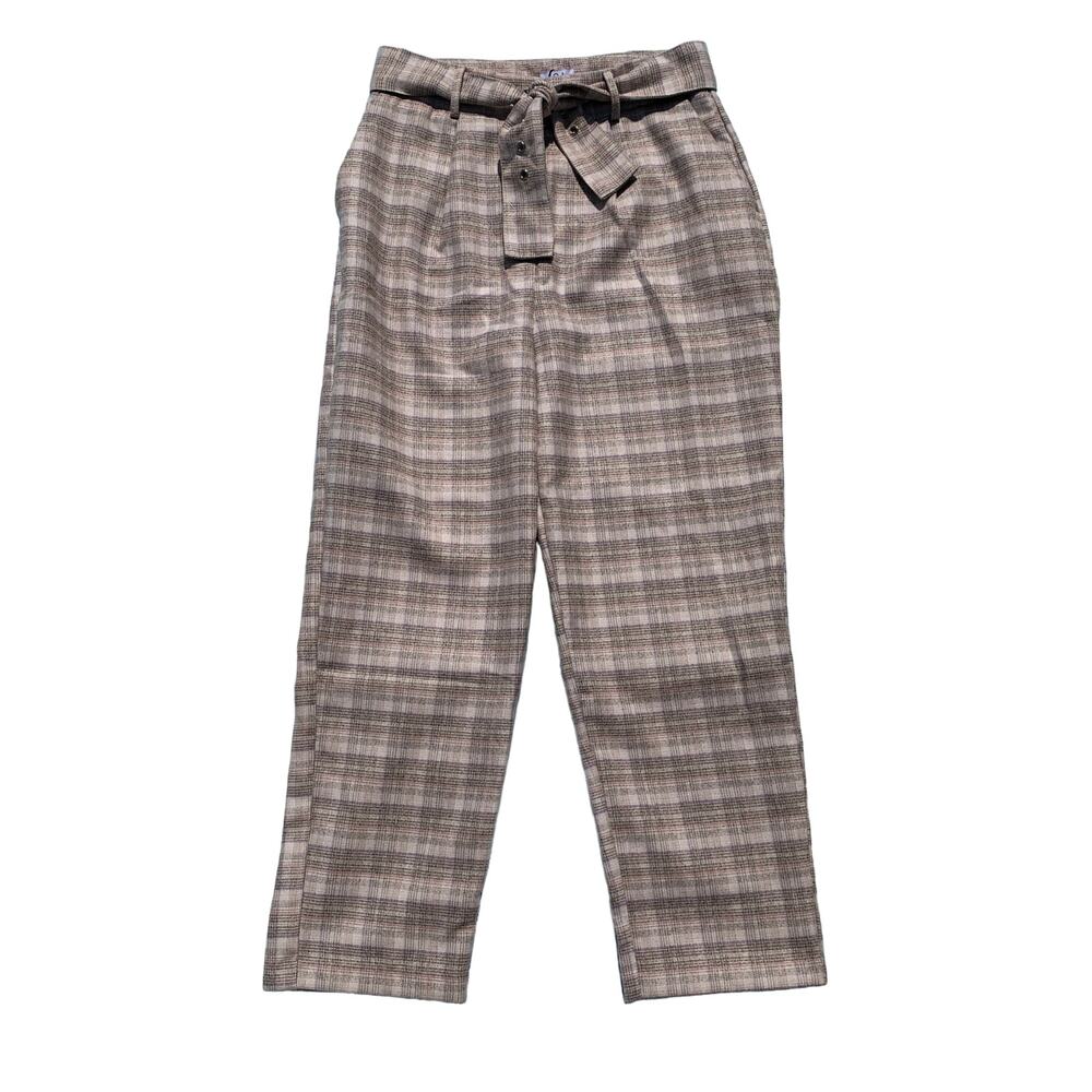 J.O.A Pink Purple Cream Brown Plaid Trousers Pants Belt New Size Medium